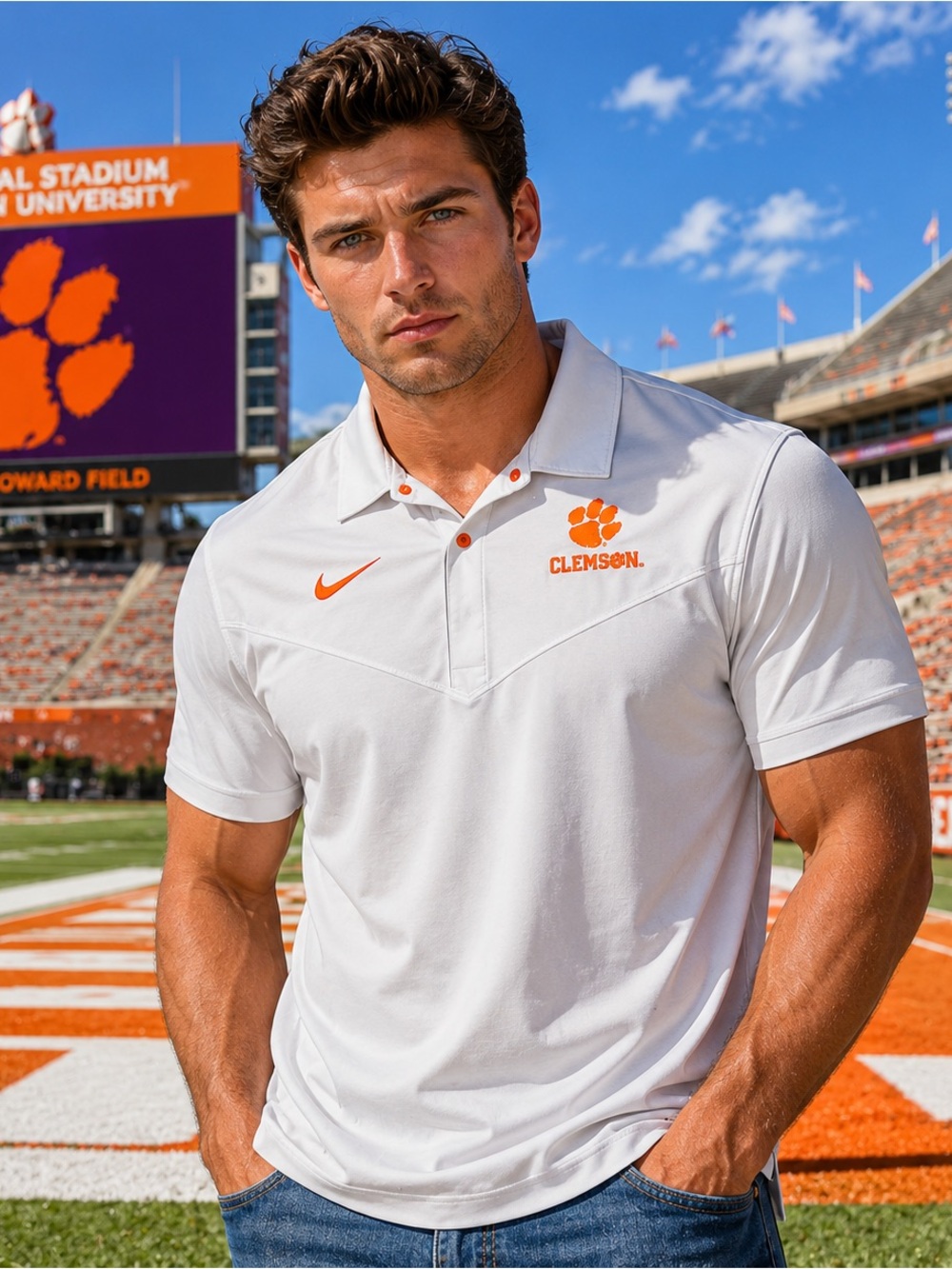 Nike Clemson Tigers Dri Fit Polo Mens XL White Orange NCAA Golf Shirt